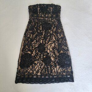 Sue Wong Nocturne Black Beaded Soutache Strapless Sheath Dress Size 2